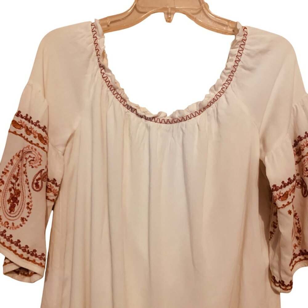 BLUE RAIN Women's Top Embroidered Peasant Blouse Bell Sleeves Sz L - Picture 4 of 8